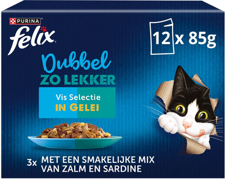 Felix doppelt so lecker in Gelee - Nassfutter für Katzen - Fischauswahl - 48 x 85 g