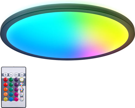 Briloner b.k.light - RGB-LED-Deckenleuchte - schwarz - dimmbar - mit indirektem Licht - farbiges Licht - mit Fernbedienung - ø42cm