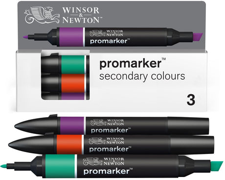 Winsor Newton 0290192 Promarker-Set 3-teilig – Sekundärfarben – Alkoholmarker mit Doppelspitze