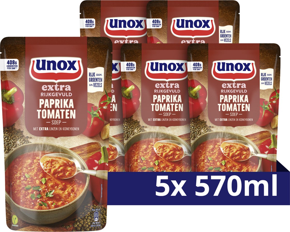 Unox - extra rijkgevuld soep in zak - paprika tomatensoep - 5 zakken x 570 ml