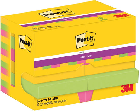 Super-Haftnotizen Post-it 622-12ss-carn 47,6 x 47,6 mm einfarbig gelb, grün, rosa