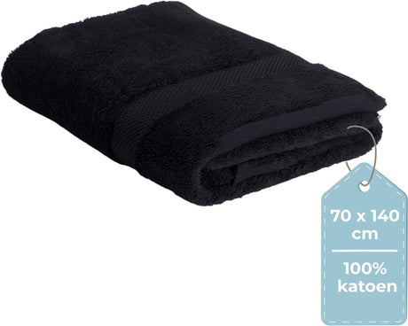 Hush. living hush living - badhanddoek - per stuk - 70×140 cm - 100% katoen - zware kwaliteit 500g m2 - stijlvol boord en ophanglus - zwart