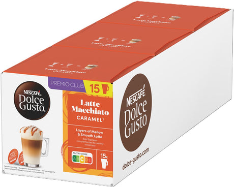 Nescafé Dolce Gusto Kapseln Latte Macchiato Karamell – 90 Kaffeetassen für 45 Tassen Kaffee