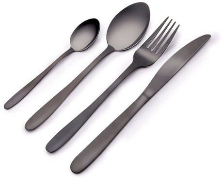 Alpina Besteckset – 4 Personen: 4 Messer, 4 Gabeln, 4 Esslöffel, 4 kleine Löffel – spülmaschinenfest – Edelstahl – Schwarz