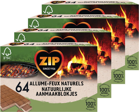 Zip-Feueranzünder 256 Stück – Kamin-BBQ-Würfel – braune Feueranzünder – Keramikgrill – natürlich und geruchlos – 4 x 64 Stück