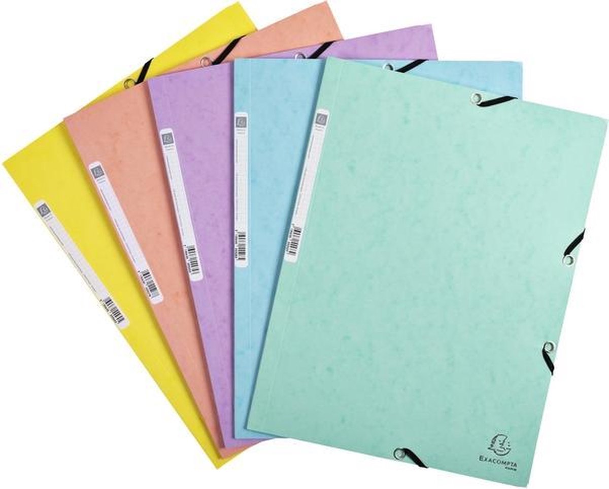 Exacompta 5 x elastomap aquarel * 3-kleps * a4 * glanskarton * assorti