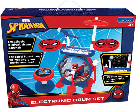 Lexibook My Rock Band Spider-Man, komplettes elektronisches Leuchtschlagzeug mit Hocker
