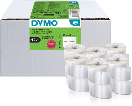 Dymo original multifunktionale Labelwriter-Etiketten | 54mm x 70mm | 12 mit je 320 Etiketten (3.840 selbstklebende Etiketten) | für die Labelwriter-Etikettendrucker | Hergestellt in Europa
