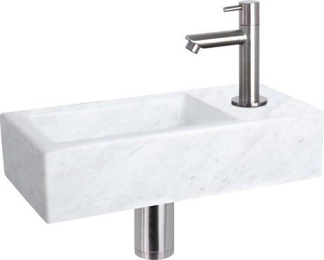 Differnz helios fonteinset - 37.5x18.5x9.5cm - rechthoek - 1 kraangat - recht matte chromen kraan - mineraalsteen marmer