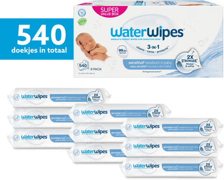 Waterwipes billendoekjes bio sensitive - 99,9% water - 9 x 60 - 540 babydoekjes