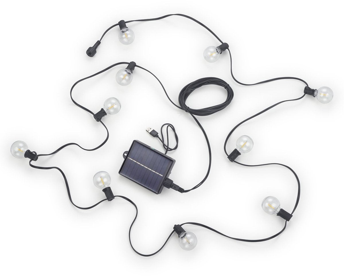 Rl live your light reality mood - lichtsnoer - zwart mat - incl. 10x e12 0,5 w - afstandsbediening - schemersensor - usb-aansluiting - helderheid instelbaar - geheugenfunctie - oplaadbaar - zonne-energie - timer - hybrid solar - oplaadbaar - buitenverlich
