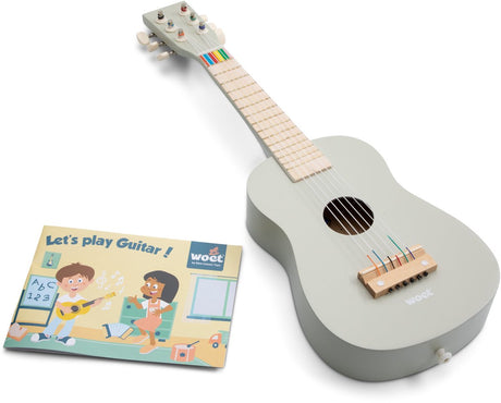 Woet ® houten speelgoedgitaar beige met muziekboekje - vanaf 3 jaar