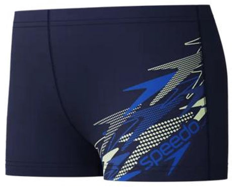 Speedo medley logo aquashort jongens - vormvaste zwembroek jongens - zwemshort jongens met stretch - sportzwembroek kids met trekkoord - marine blauw - maat 116