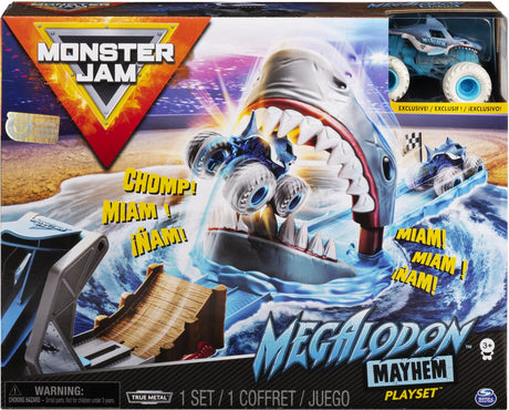 Monster Jam – Megalodon Mayhem Spielset mit einzigartigem Megalodon-Truck aus Metall im Maßstab 1:64