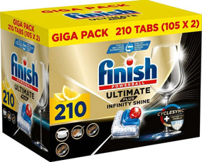 Finish Ultimate Plus Infinity Shine Lemon Spülmaschinentabletten – 2 x 105 = 210 Kapseln – Vorteilspack