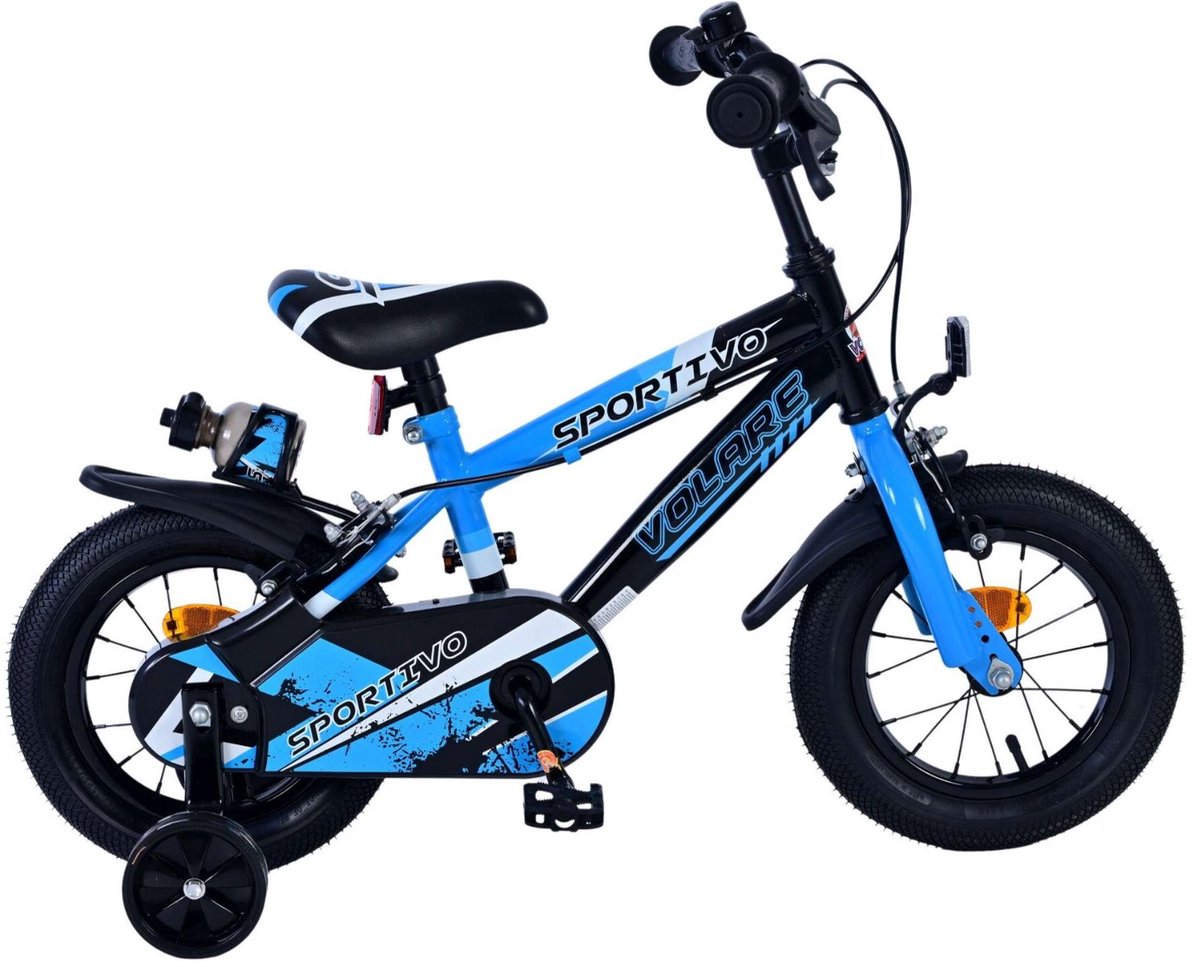 Volare Sportivo Kinderfahrrad – Jungen – 12 Zoll – Blau Schwarz – Zwei Handbremsen