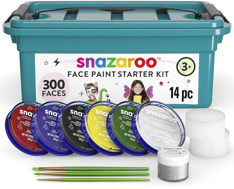 Snazaroo 1194010 mini starter kit aqua schminke – kinder volwassenen schminke – hypoallergeen – halloween fasching – 14-delig