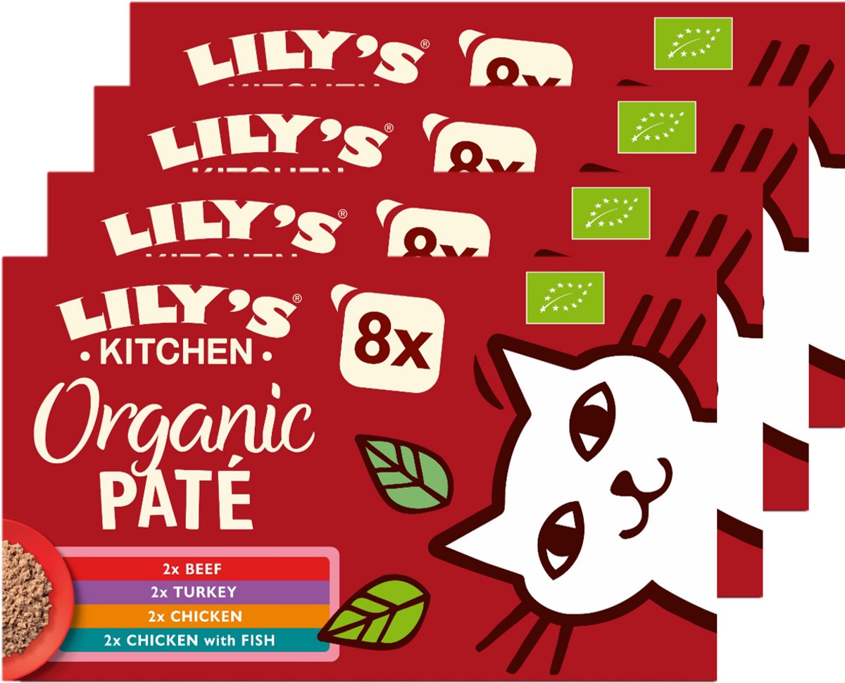 Lily's Kitchen – Katzenfutter – Nassfutter – Bio-Pasteten Multipack Huhn, Rind, Fisch, Truthahn – 4 x 8 x 85 g