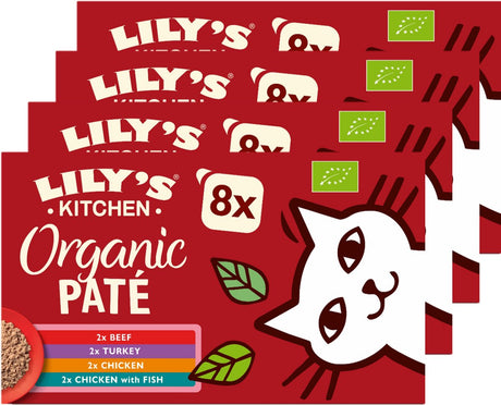 Lily's Kitchen – Katzenfutter – Nassfutter – Bio-Pasteten Multipack Huhn, Rind, Fisch, Truthahn – 4 x 8 x 85 g