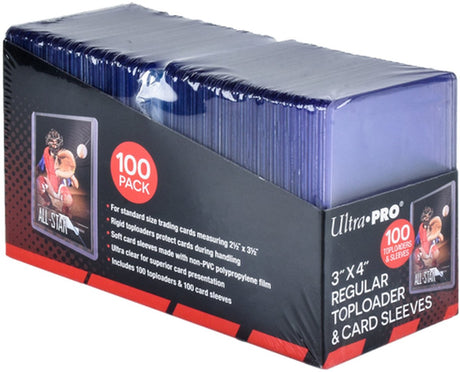Ultra Pro – Toploader – Toploader – 3 x 4 (100) klare reguläre Kartenhüllen (100) – TCG – Sammelkartenspiel – Up