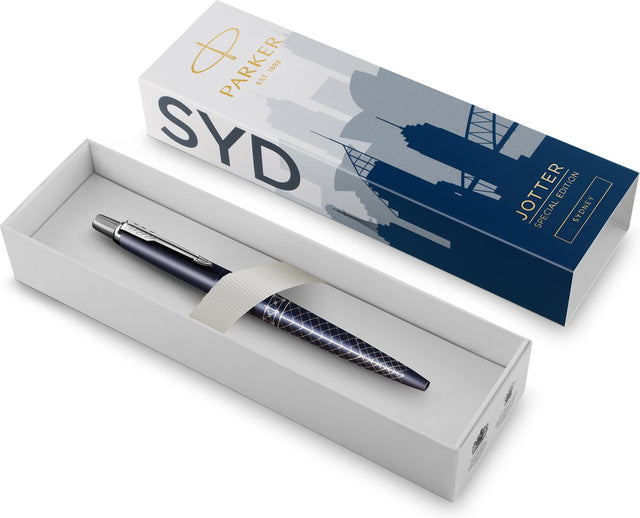 Parker Jotter-Kugelschreiber | Sonderausgabe | Sydneyblau mit Chrom-Finish | blaue Tinte | Geschenkverpackung