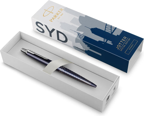Parker Jotter-Kugelschreiber | Sonderausgabe | Sydneyblau mit Chrom-Finish | blaue Tinte | Geschenkverpackung