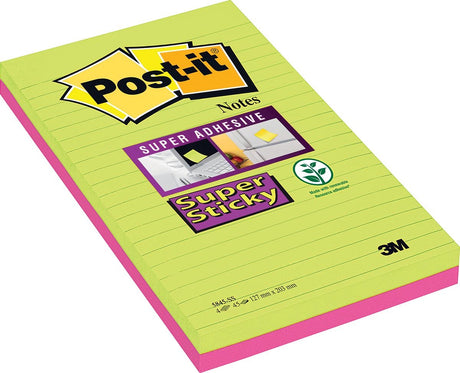 Post-it ® super sticky notes, limoen,fuchsia, gelijnd, 125mm x 200 mm, 2 blokken, 45 blaadjes blok