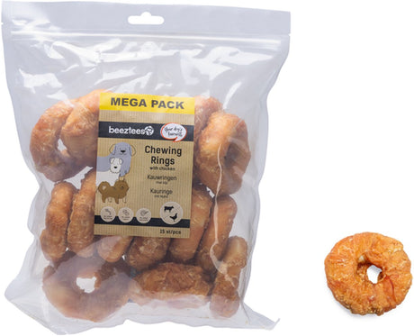 Beeztees Kauring mit Huhn Hundesnacks – Kausnacks für Hunde – Megapack mit 15 Stück – 7,5 cm