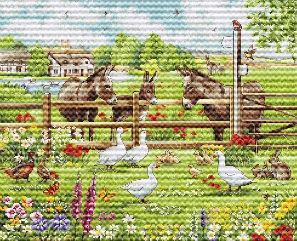 Luca-s borduurpakket - donkeys' yard - de tuin van de ezeltjes - bu5087