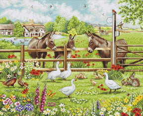 Luca-s borduurpakket - donkeys' yard - de tuin van de ezeltjes - bu5087