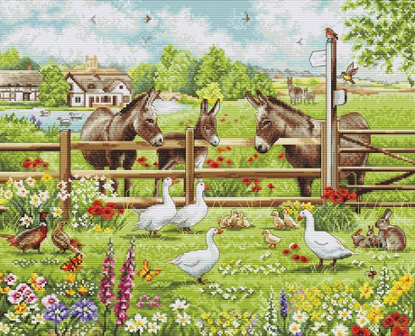 Luca-s borduurpakket - donkeys' yard - de tuin van de ezeltjes - bu5087