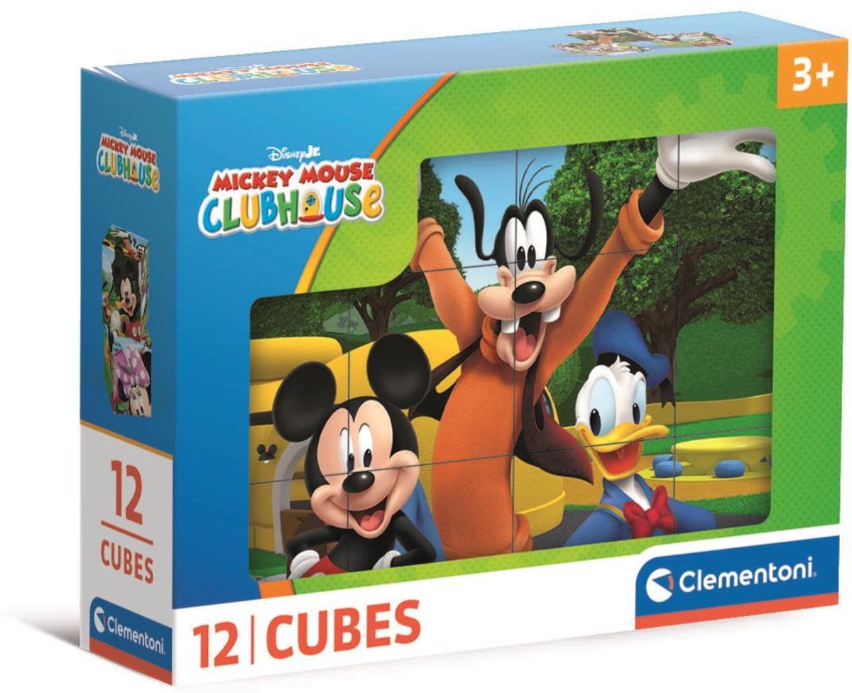 Clementoni Cubi 12 Mickey Mouse Club House – Disney Blockpuzzle mit 6 Bildern – Würfelpuzzle, Blöcke und Würfelspielzeug für kleine Kinder