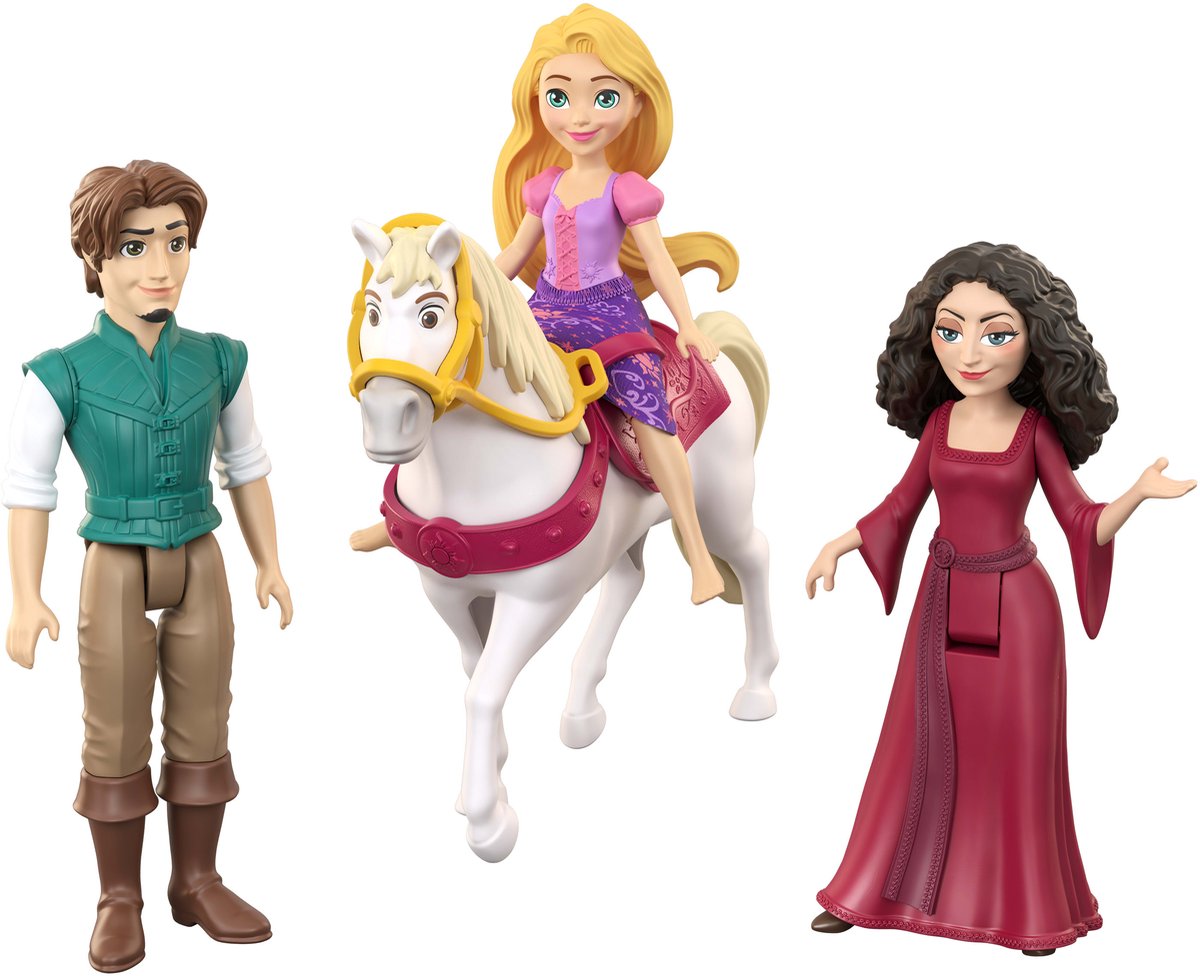 Mattel Disney Princess Rapunzel Charakterset mit 3 kleinen Puppen und Pferd
