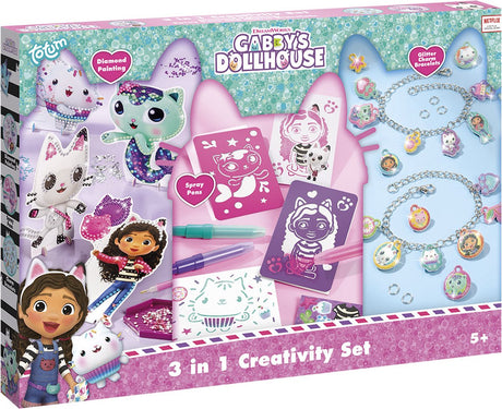 Totum Gabby's Dollhouse-Bastelpaket XL 3-in-1-Charm-Armbänder zur Herstellung von Spielzeug für Mädchen, Diamantfarbe, Sprühstifte und Vorlagen – Gabby's Dollhouse-Geschenktipp zum Basteln kreativer Spielzeuge