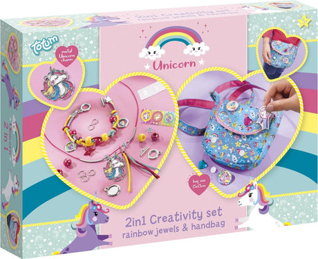 Totum Einhorn 2 in 1 Bastelset, Armbänder basteln, Schmuck herstellen und eine Tasche dekorieren – kreatives Spielzeug für Mädchen ab 4 Jahren, Geschenktipp Basteln