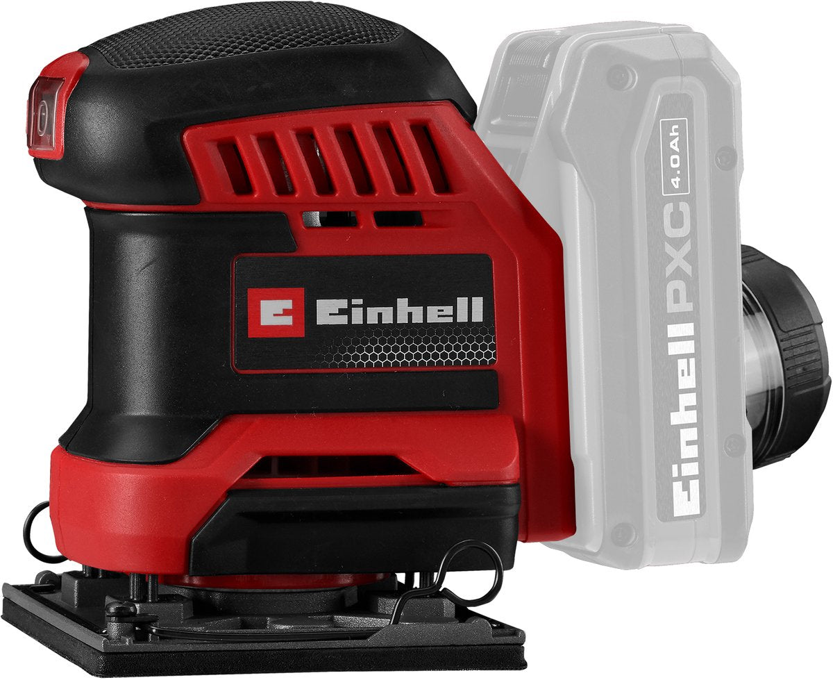 Einhell Akku-Exzenterschleifer Te-OS 18 113 Li Solo – Power X-Change – 18 V Li-Ion – Schleiffläche: 113 x 101 mm – inkl. 2 Blatt Schleifpapier - exkl. Akku und Ladegerät