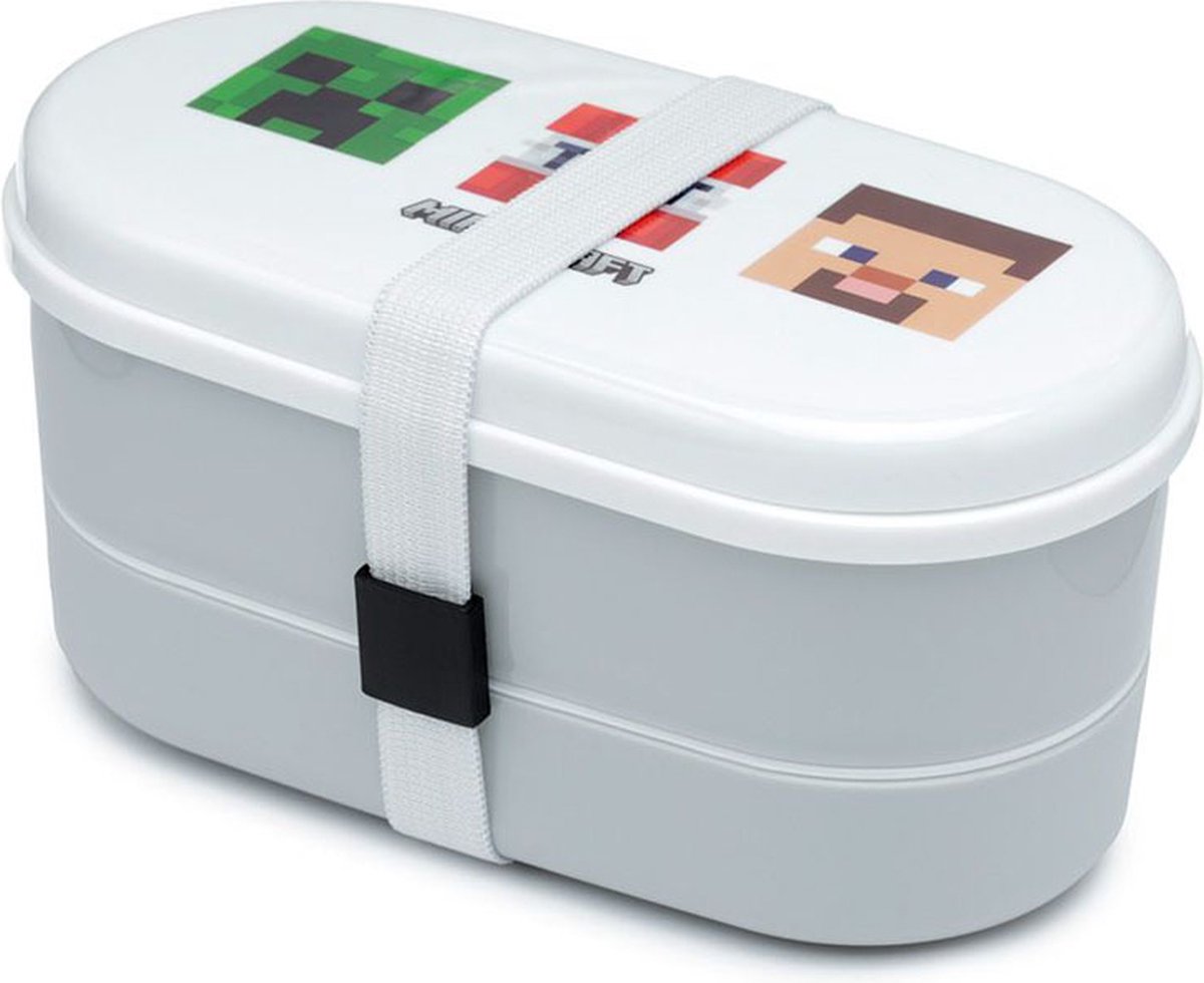 Puckator Bento Box Minecraft Brotkasten mit Gabel + Löffel – weiß
