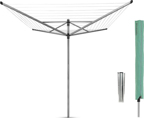Brabantia Lift-o-matic Wäschespinne – 60 m – mit Erdanker und Schutzhülle – Metallic-Grau