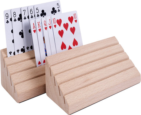 Longfield 2er-Set Kartenhalter Pyramide doppelt - Buchenholz - für je 40 Karten - hochwertiger Filzboden - Kartenhalter für Brettspiele Kartenspiele - Engelsherz