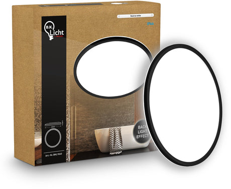 B.k.licht flach - LED-Badezimmerlampe Deckenlampe - Panel-Deckenlampe - Badezimmerbeleuchtung mit neutralweißem Licht - IP44 - ø24 - Schwarz