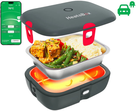 Faitron - Heatsbox Drive - elektrische Brotdose - Edelstahl - beheizte Brotdose - für warme Mahlzeiten - verschiedene Fächer - mit App - 12 24V
