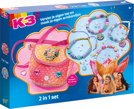 Totum k3 2-in-1 Bastelset – 4 Armbänder basteln und eine Handtasche verzieren – 300 Teile – Spielzeug für Kinder – Basteln – für Mädchen – auch für Kleinkinder – ab 3 Jahren –