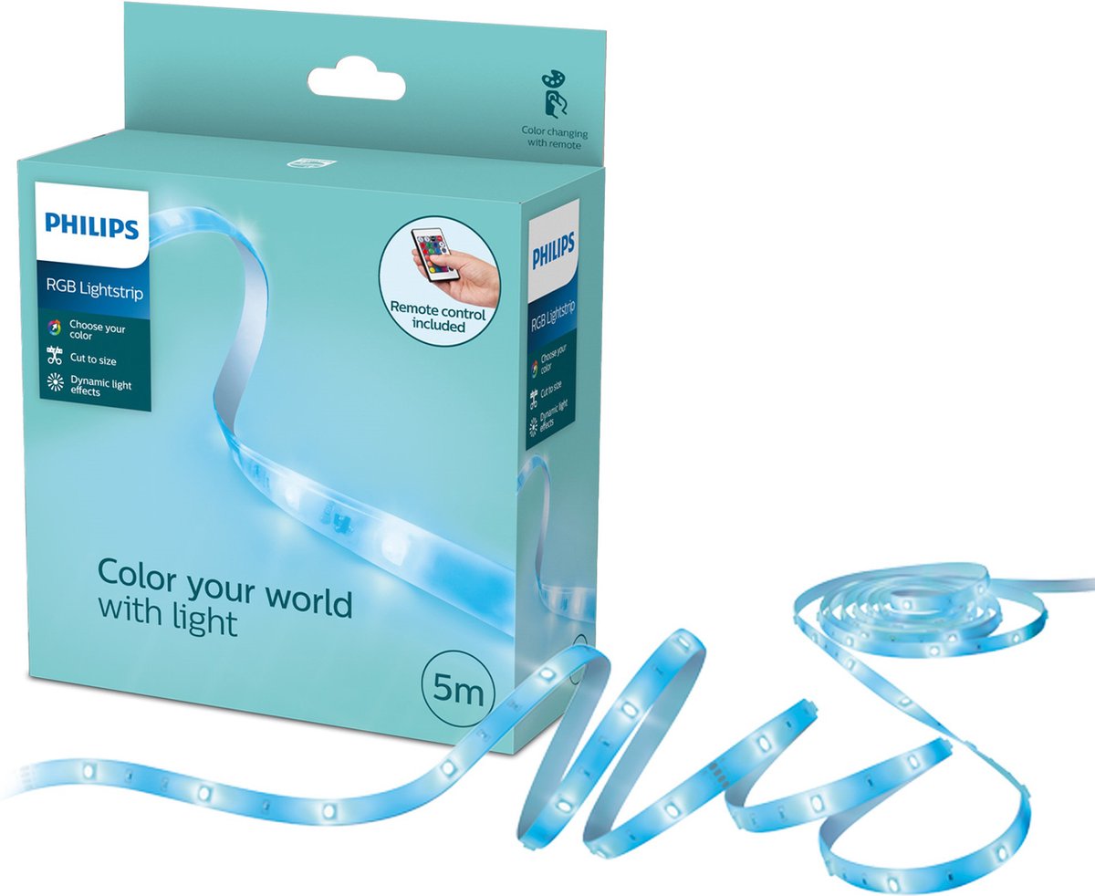 Philips led strip - 5m lengte - eenvoudig op maat te knippen - met 3m kleefstrip - rgb