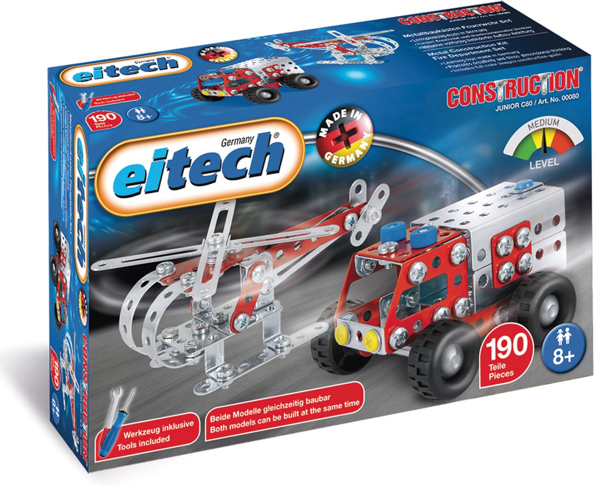 Eitech Baukasten Feuerwehr Stahl Silber Rot 192-teilig