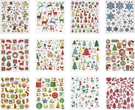 Creativ Company Weihnachtsaufkleber-Paket, 12 Blatt
