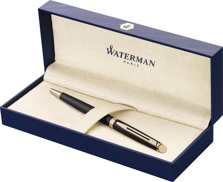 Waterman Hemisphere Tintenroller | mattschwarz mit 23-Karat-Goldbesatz | feiner Punkt | schwarze Tinte | Geschenkverpackung