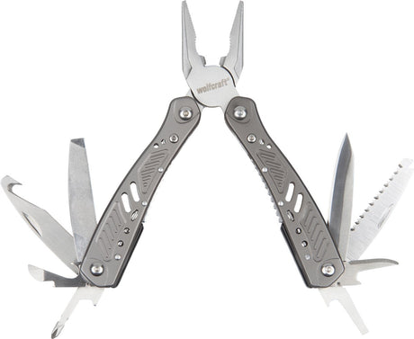 Wolfcraft - Multitool-Taschenmesser mit Holster - 13 in 1 Multifunktion - Survival - Silber - 4080000