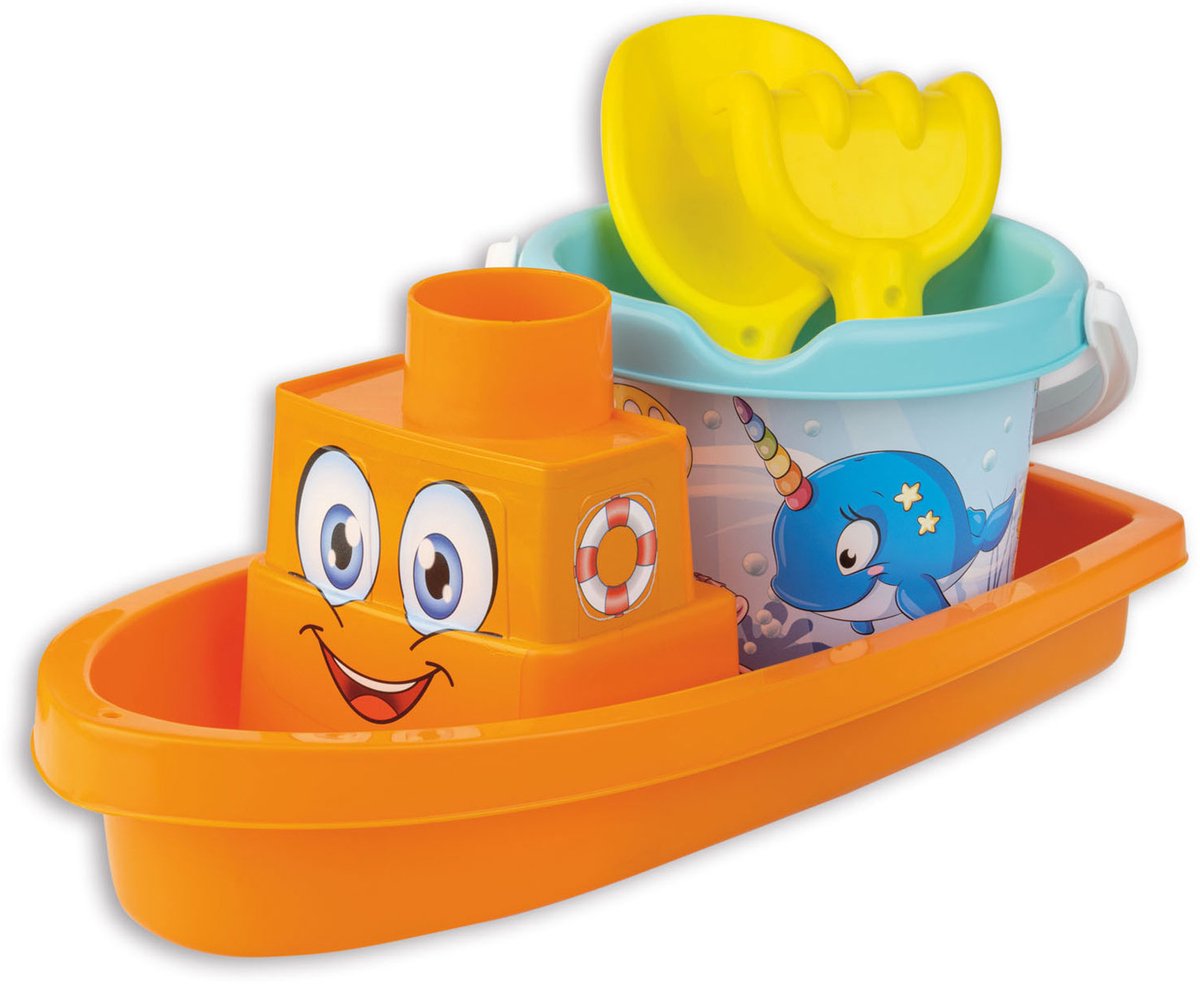Androni Happy Fish Eimerset 4-teilig – Orange mit Fischdruck