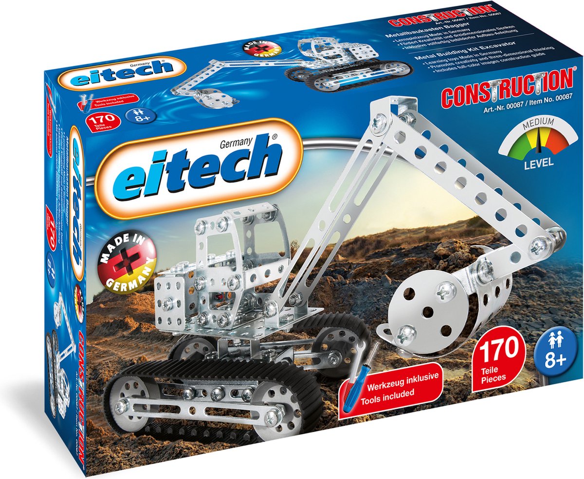 Eitech ® bouwdoos – graafmachine met rupsbanden – 170-delig – metalen bouwpakket met gereedschap – constructiespeelgoed – vanaf 8 jaar