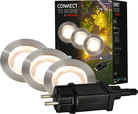 Briloner connect to Shine – LED-Bodenstrahler für den Außenbereich – 3er-Set – Gartenbeleuchtung-Erweiterungsset – warmweißes Licht – IP67 – ø4,5 x 2,5 cm – 1,5 m Kabel